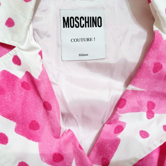 MOSCHINO Brushstroke Scribble Sketches Pink Trench Coat Dress Poplin 2019 BARBIE - Picture 17 of 17